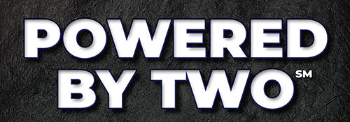 A logo for the Dunn Four Ranch - PWR Angus sale that says 'Powered by Two'